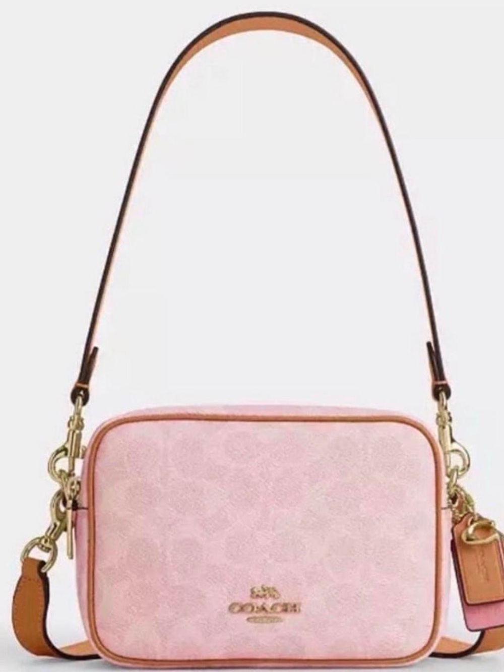 Coach Light Pink Signature Canvas Crossbody with Leather Trim